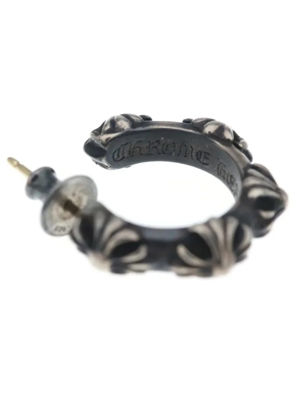 Chrome Hearts Hoop Cross Band Earrings Silver